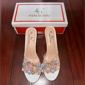 White gem stone sandals